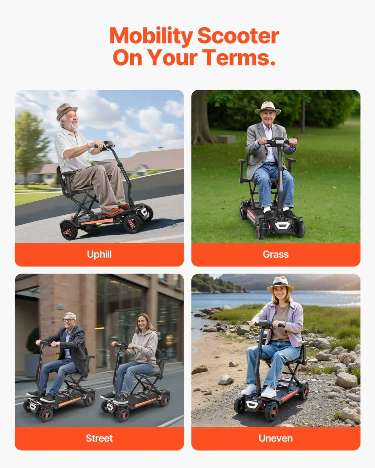 VEVOR 4-Wheel Electric Mobility Scooter for Adults & Seniors, Integrated Foldable Mobility Scooter with 9.3 Miles Long Range, All Terrain Travel Wheelchair with 9° Climbing Capacity & 265LBS Loading - View 14