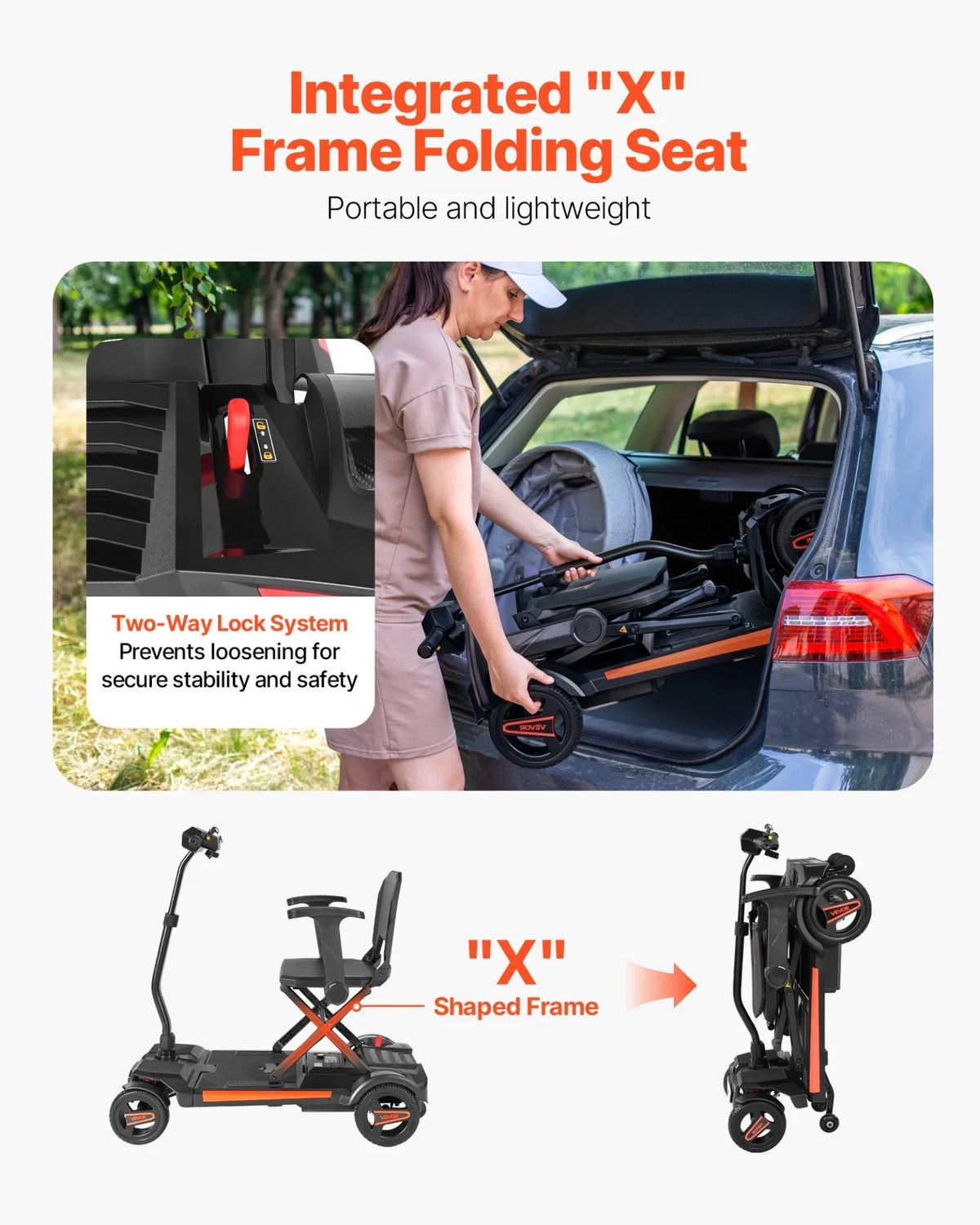 VEVOR 4-Wheel Electric Mobility Scooter for Adults & Seniors, Integrated Foldable Mobility Scooter with 9.3 Miles Long Range, All Terrain Travel Wheelchair with 9° Climbing Capacity & 265LBS Loading - View 2