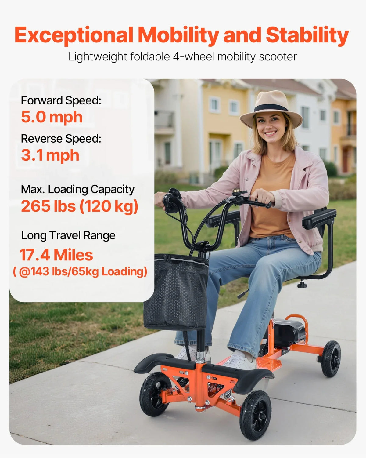 VEVOR 4-Wheel Folding Mobility Scooter Electric Mobility Scooter 265lbs Capacity - View 2