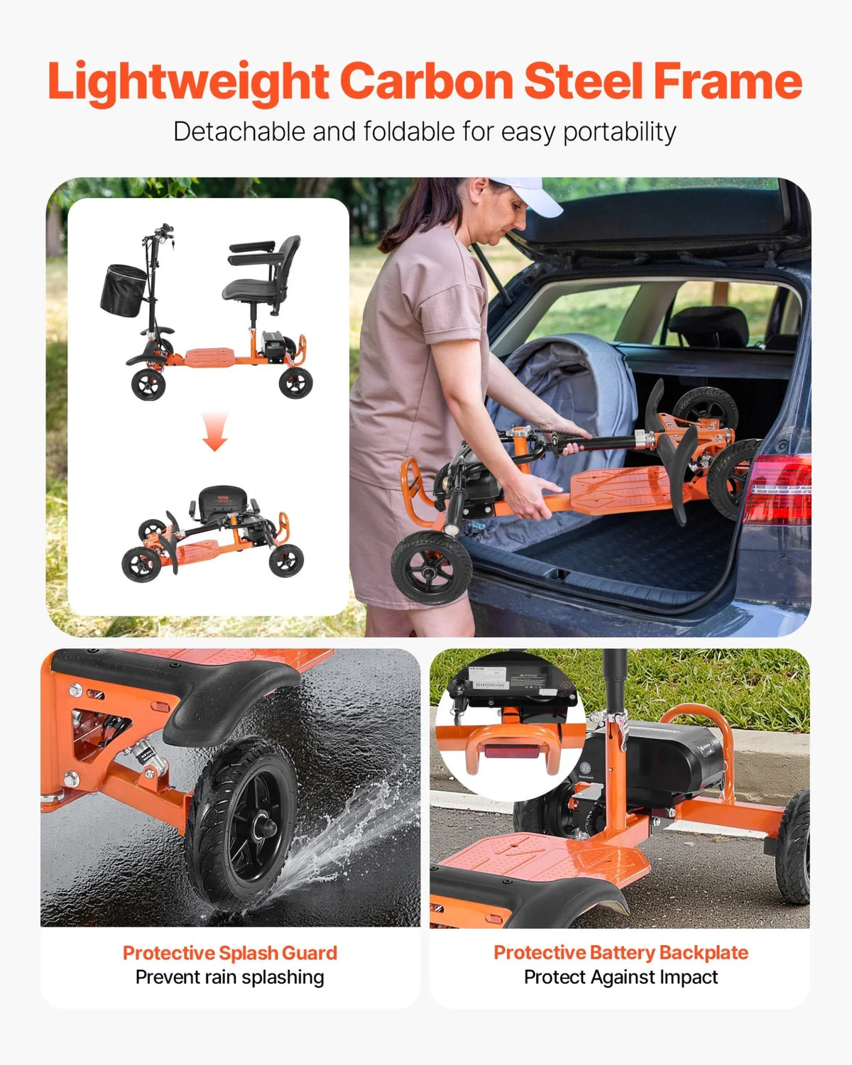 VEVOR 4-Wheel Folding Mobility Scooter Electric Mobility Scooter 265lbs Capacity - View 3