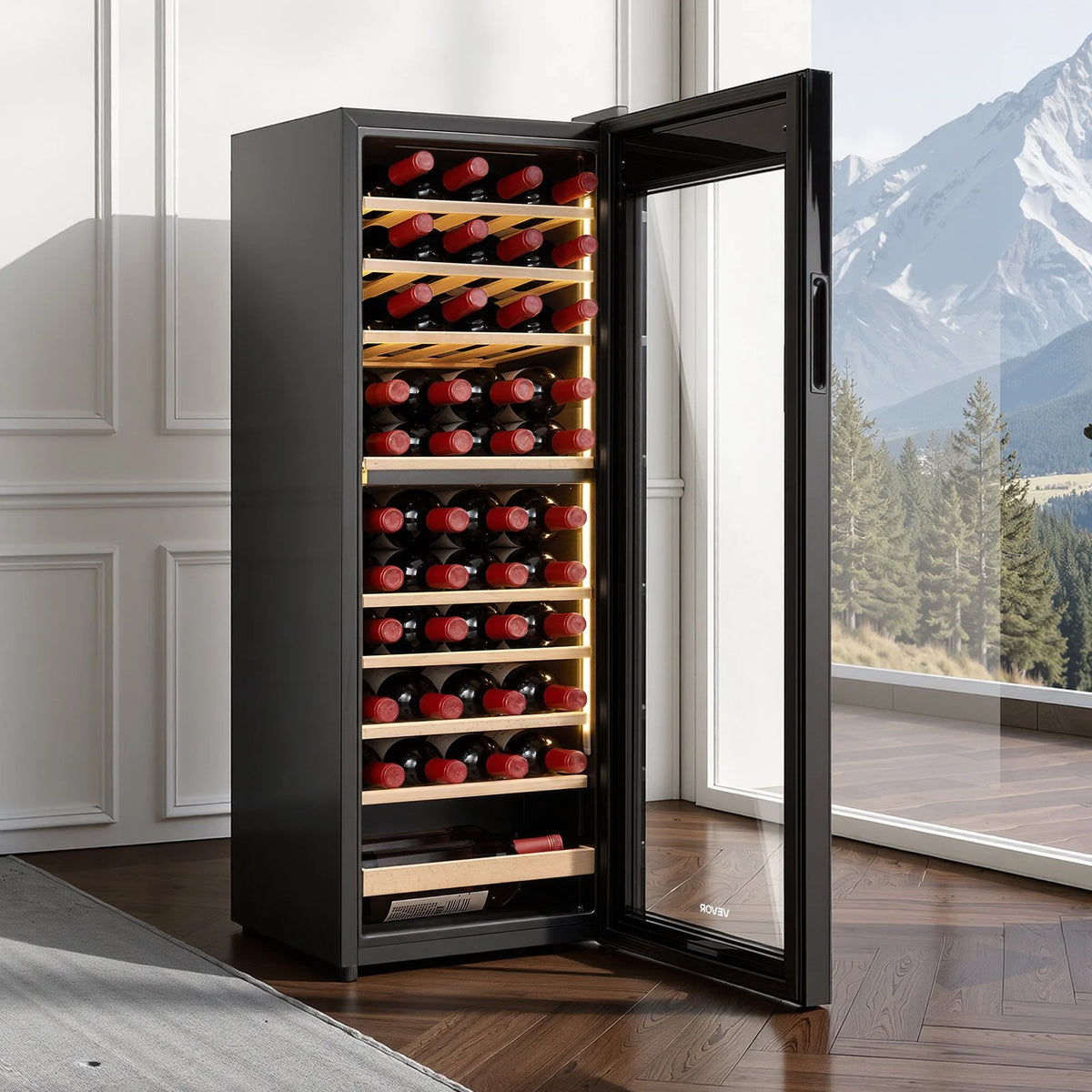 VEVOR 42 Bottle Wine Fridge, Freestanding Wine Cooler Refrigerator, Dual Zone Cooler, 41℉ to 65℉ Adjustable Temp Mini Cellar, Glass Door, For Home Office Bar, Red White Champagne or Sparkling Wines - View 7