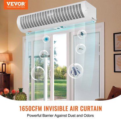VEVOR 48" Commercial Indoor Air Curtain Super Power 2 Speeds 1650CFM, Wall Mounted Air Curtains for Doors, Indoor Over Door Fan with Heavy Duty Limit Switch, Easy-Install 110V Unheated