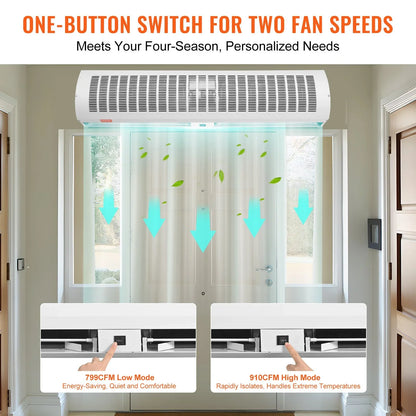 VEVOR 48" Commercial Indoor Air Curtain Super Power 2 Speeds 1650CFM, Wall Mounted Air Curtains for Doors, Indoor Over Door Fan with Heavy Duty Limit Switch, Easy-Install 110V Unheated - View 3