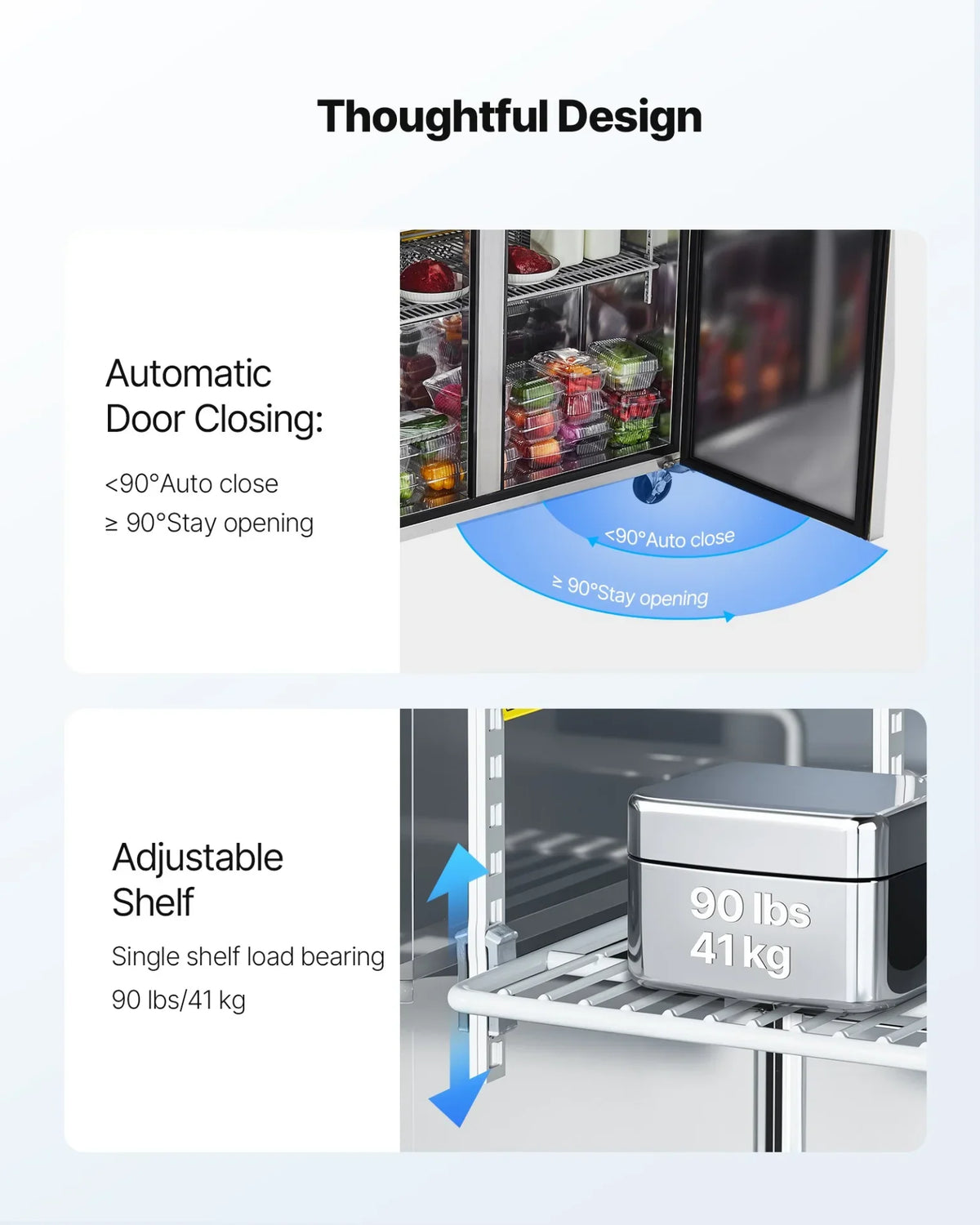 VEVOR 48"W Commercial Refrigerator, 12.5 Cu. Ft Sandwich Prep Refrigerated Table, Mega Top Food Prep Fridge with 18 Pans and Cutting Board, Stainless Steel Salad Prep Cooler for Restaurant, Food Truck - View 5
