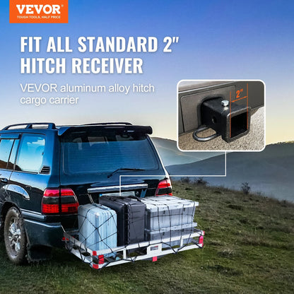 VEVOR 49.4 x 22.4 x 7.1 in Hitch Cargo Carrier, 500lbs Loading Capacity Trailer Hitch Mounted Cargo Basket, Rust-proof Aluminum Luggage Carrier Rack Fits 2" Hitch Receiver for SUV Truck Pickup Camping