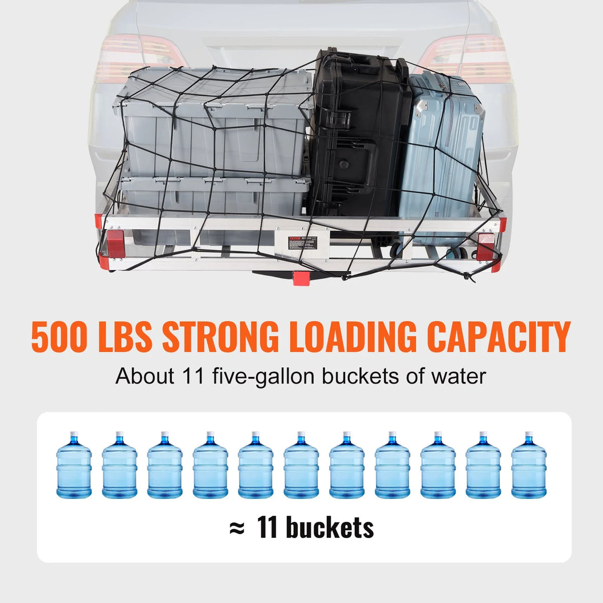 VEVOR 49.4 x 22.4 x 7.1 in Hitch Cargo Carrier, 500lbs Loading Capacity Trailer Hitch Mounted Cargo Basket, Rust-proof Aluminum Luggage Carrier Rack Fits 2" Hitch Receiver for SUV Truck Pickup Camping - View 2