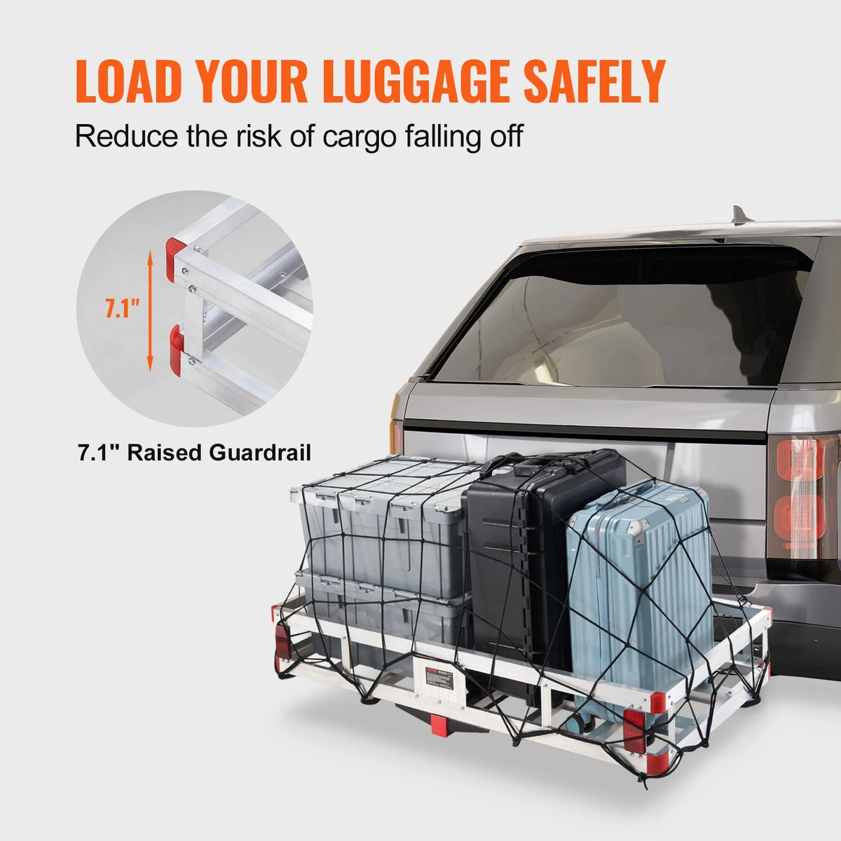 VEVOR 49.4 x 22.4 x 7.1 in Hitch Cargo Carrier, 500lbs Loading Capacity Trailer Hitch Mounted Cargo Basket, Rust-proof Aluminum Luggage Carrier Rack Fits 2" Hitch Receiver for SUV Truck Pickup Camping - View 5