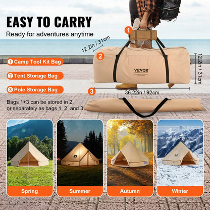 VEVOR 5-8 Person Canvas Glamping Bell Tent, Breathable Waterproof Yurt Tent with Stove Jack and Detachable Side Wall for Family Camping,13'x 13'x98"(Diameter 4M) - View 6