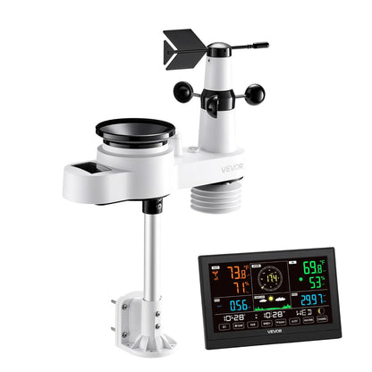 VEVOR 5-in-1 Wi-Fi Weather Station, 7.5-Inch VA Display, Wireless Solar Powered Outdoor Sensor, Rain Gauge, Indoor Outdoor for Weather Forecast, Wind Speed Direction, Temperature, Humidity, Rainfall