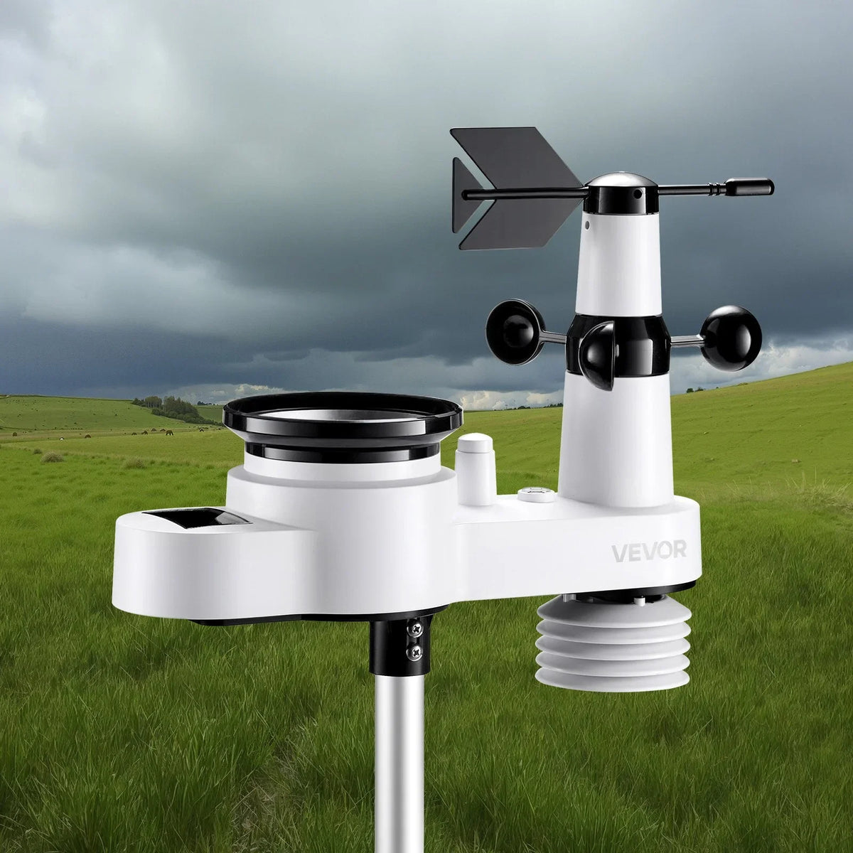 VEVOR 5-in-1 Wi-Fi Weather Station, 7.5-Inch VA Display, Wireless Solar Powered Outdoor Sensor, Rain Gauge, Indoor Outdoor for Weather Forecast, Wind Speed Direction, Temperature, Humidity, Rainfall - View 8