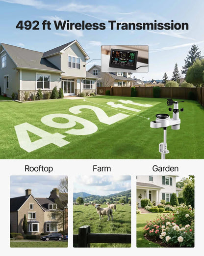 VEVOR 5-in-1 Wireless Weather Station, 7.5-Inch VA Display, Solar Powered Outdoor Sensor, Rain Gauge, Indoor Outdoor for Weather Forecast, Temperature, Humidity, Wind Speed and Direction (No WiFi) - View 5