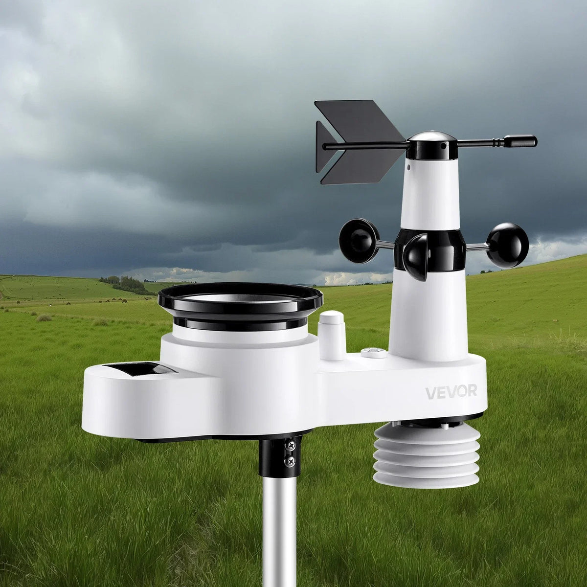 VEVOR 5-in-1 Wireless Weather Station, 7.5-Inch VA Display, Solar Powered Outdoor Sensor, Rain Gauge, Indoor Outdoor for Weather Forecast, Temperature, Humidity, Wind Speed and Direction (No WiFi) - View 8