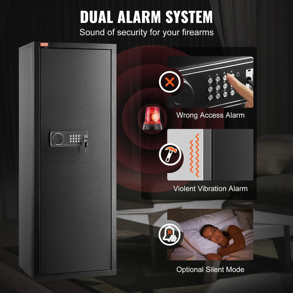 VEVOR 6-8 Rifles Gun Safe, Rifle Safe with Lock & Digital Keypad, Quick Access Tall Gun Storage Cabinet with Removable Shelf, Rifle Cabinet for Home Rifle and Shotguns - View 3