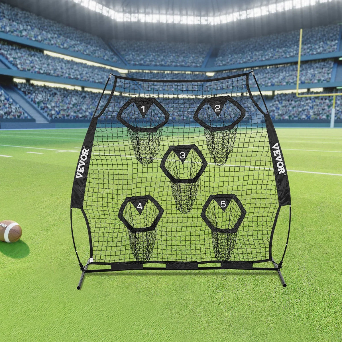VEVOR 6 x 6 ft Football Trainer Throwing Net, Training Throwing Target Practice Net with 5 Target Pockets, Knotless Net Includes Straps and Portable Carry Case, Improve QB Throwing Accuracy, Black - View 8