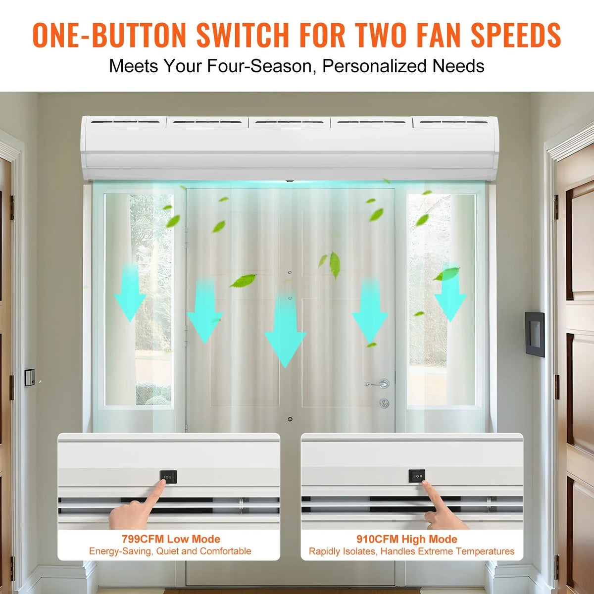 VEVOR 60" Commercial Indoor Air Curtain Super Power 2 Speeds 1500CFM, Wall Mounted Air Curtains for Doors, Indoor Over Door Fan with Heavy Duty Limit Switch, Easy-Install 110V Unheated - View 3