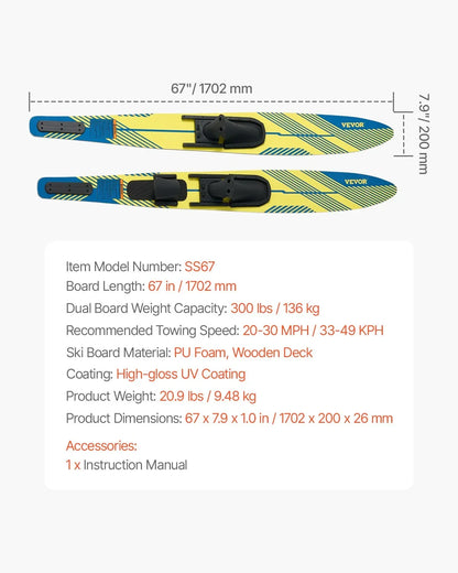 VEVOR 67-inch Water Skis Combo Adults Water Skis with X-9 Adjustable Bindings - View 5