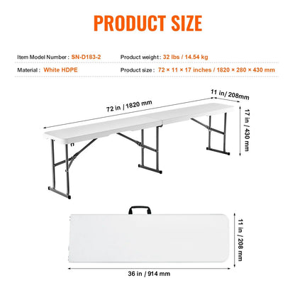 VEVOR 6FT Plastic Folding Bench Portable Outdoor Bench for Picnic Camping 2 Pack - View 6