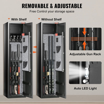 VEVOR 7-8 Rifles Gun Safe, Rifle Safe with Digital Keypad & Lock, Gun Storage Cabinet with Built-in Storage Locker, Removable Storage Shelf for Home Long Gun and Pistols - View 14