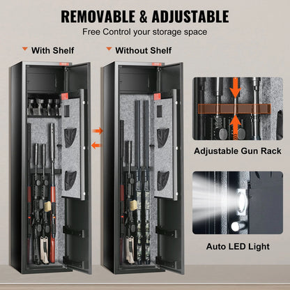 VEVOR 7-8 Rifles Gun Safe, Rifle Safe with Digital Keypad & Lock, Gun Storage Cabinet with Built-in Storage Locker, Removable Storage Shelf for Home Long Gun and Pistols - View 5