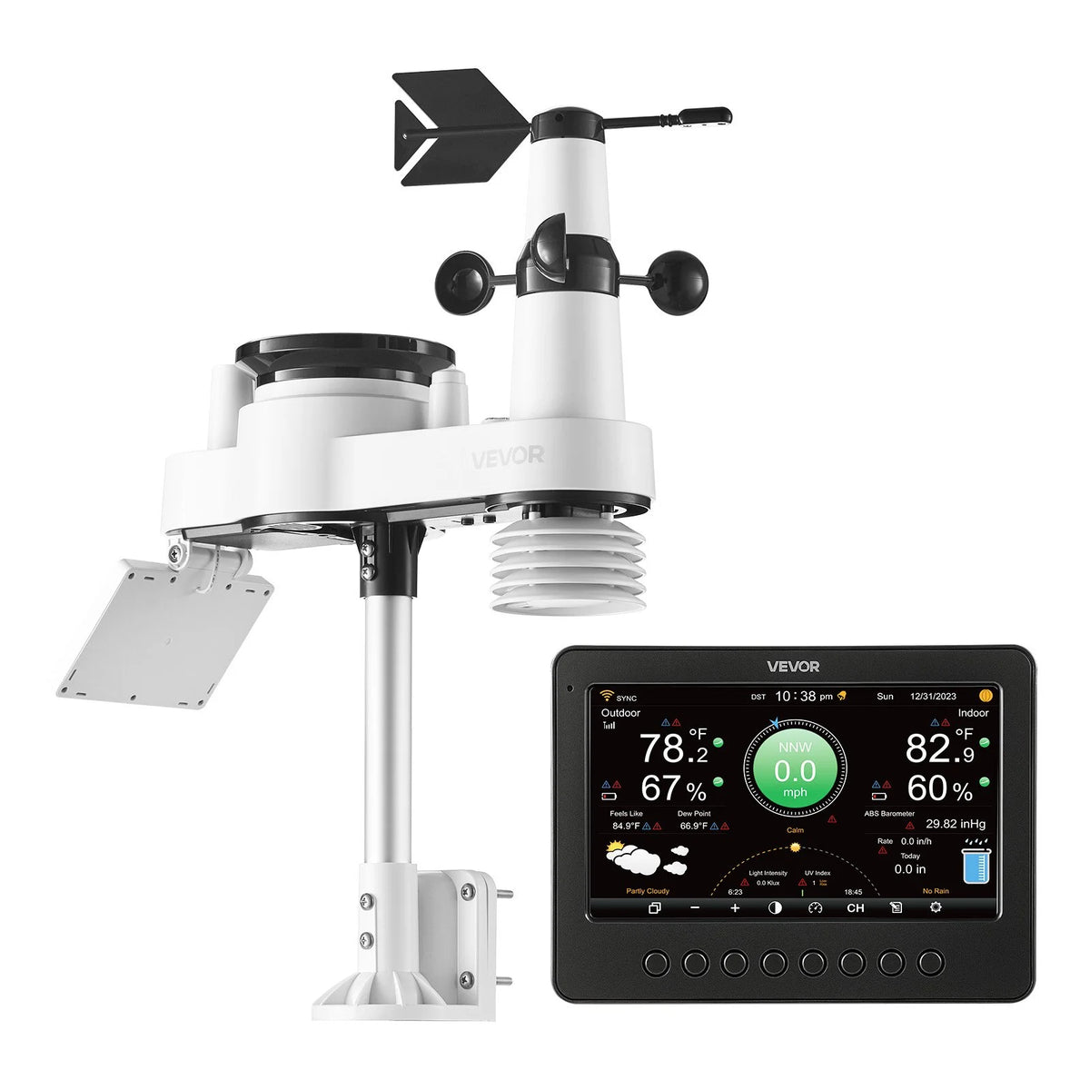 VEVOR 7-in-1 Wi-Fi Weather Station, 7-Inch TFT Display, Wireless Solar Powered Outdoor Sensor, Rain Gauge, Indoor Outdoor for Weather Forecast, Wind Speed Direction, Temperature, Humidity, Rainfall - View 10