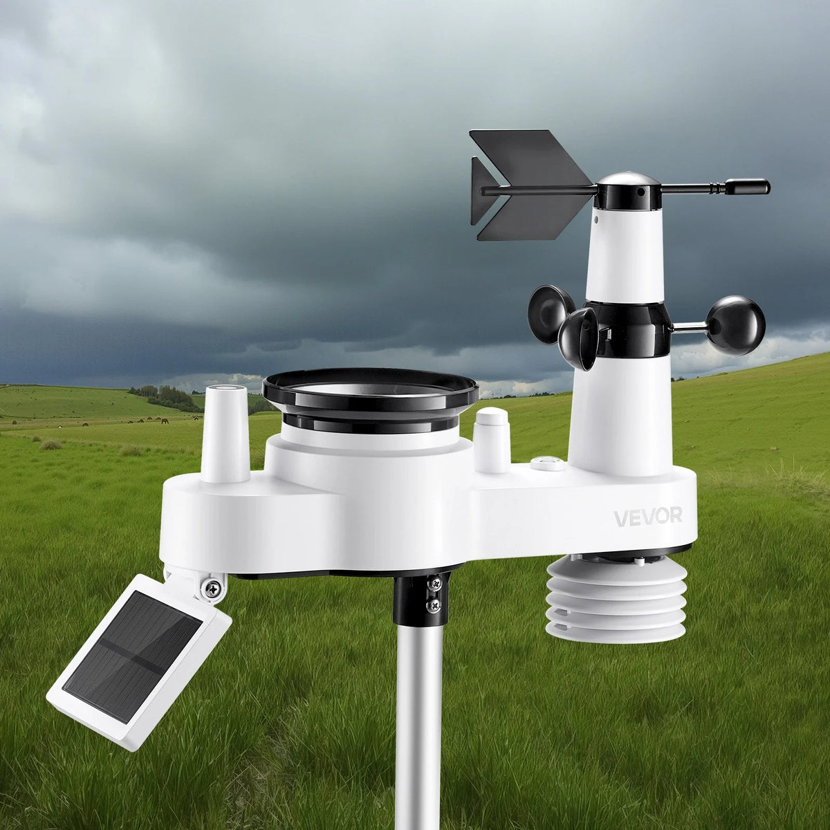 VEVOR 7-in-1 Wi-Fi Weather Station, 7-Inch TFT Display, Wireless Solar Powered Outdoor Sensor, Rain Gauge, Indoor Outdoor for Weather Forecast, Wind Speed Direction, Temperature, Humidity, Rainfall - View 8