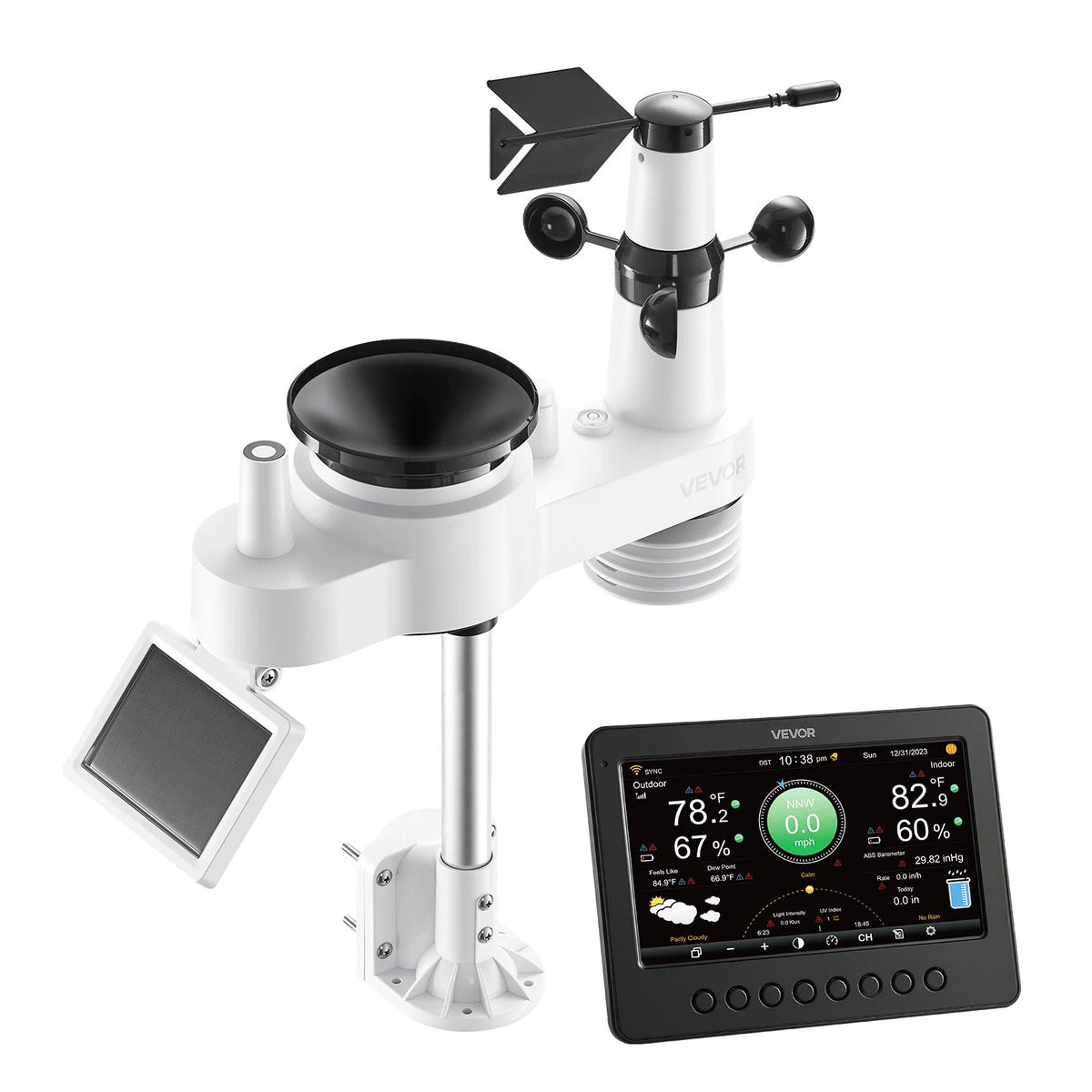 VEVOR 7-in-1 Wi-Fi Weather Station, 7-Inch TFT Display, Wireless Solar Powered Outdoor Sensor, Rain Gauge, Indoor Outdoor for Weather Forecast, Wind Speed Direction, Temperature, Humidity, Rainfall - View 9