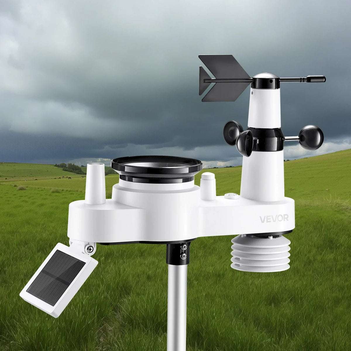 VEVOR 7-in-1 Wi-Fi Weather Station with APP, 7.5-Inch VA Display, Wireless Solar Powered Outdoor Sensor, Rain Gauge, Indoor Outdoor for Weather Forecast, Wind Speed, Temperature, Humidity, Rainfall - View 8