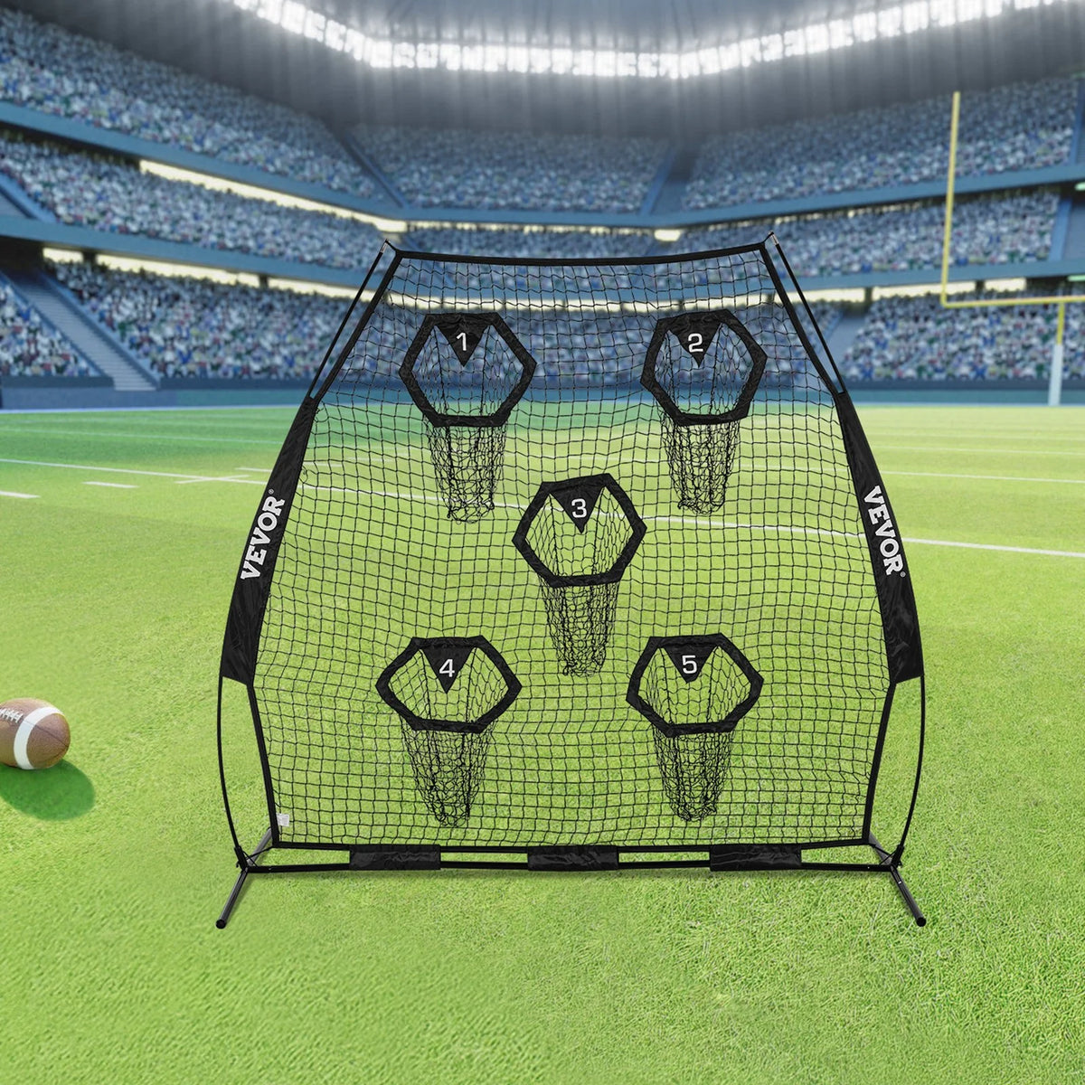 VEVOR 7 x 7 ft Football Trainer Throwing Net, Training Throwing Target Practice Net with 5 Target Pockets, Knotless Net Includes Straps and Portable Carry Case, Improve QB Throwing Accuracy, Black - View 8