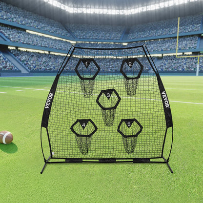VEVOR 7 x 7 ft Football Trainer Throwing Net, Training Throwing Target Practice Net with 5 Target Pockets, Knotless Net Includes Straps and Portable Carry Case, Improve QB Throwing Accuracy, Black - View 8