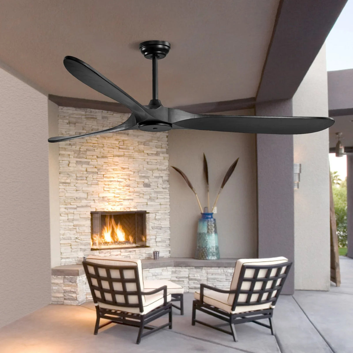 VEVOR 72 Inch Ceiling Fan without Light, 6-Speed Remote Control, 3-Wood-Blade, Reversible DC Motor, Modern Low Profile Flush Mount Exterior Fan for Bedroom, Living Room, Patio, Indoor/Outdoor, Black - View 7