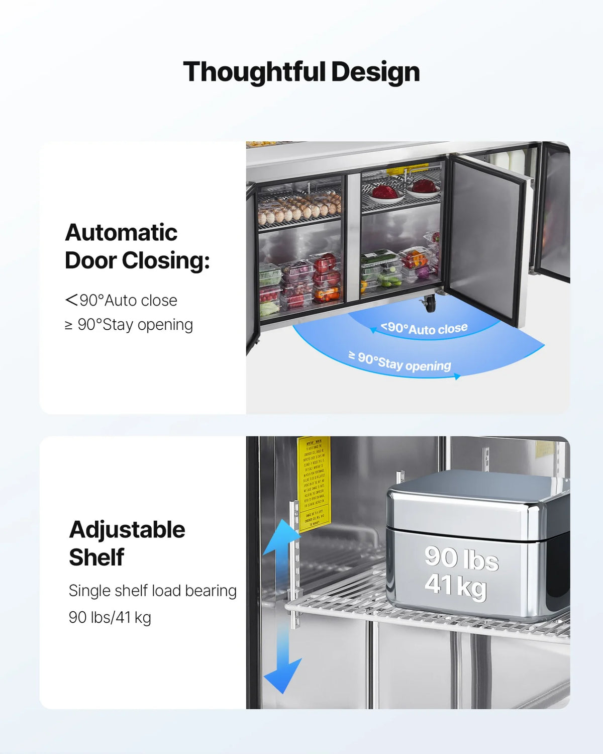 VEVOR 72"W Commercial Refrigerator, 18.7 Cu. Ft Sandwich Prep Refrigerated Table, Mega Top Food Prep Fridge with 18 Pans and Cutting Board, Stainless Steel Salad Prep Cooler for Restaurant, Food Truck - View 5
