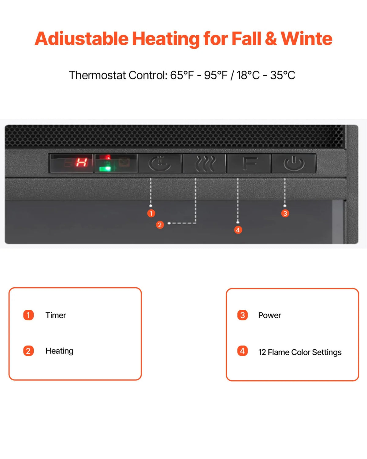 VEVOR 75 inch Freestanding Fireplaces, 1500W 5120BTU Fake Electric Fireplace Stove Heater with Mantel, Overheating Protection, Adjustable Flames,Timer, Remote, for Living Room,Bedroom,White - View 11
