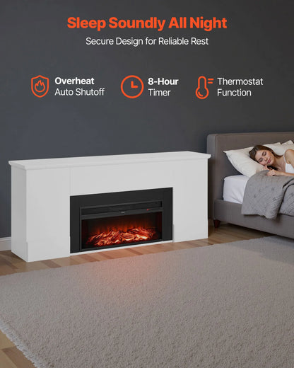 VEVOR 75 inch Freestanding Fireplaces, 1500W 5120BTU Fake Electric Fireplace Stove Heater with Mantel, Overheating Protection, Adjustable Flames,Timer, Remote, for Living Room,Bedroom,White - View 6