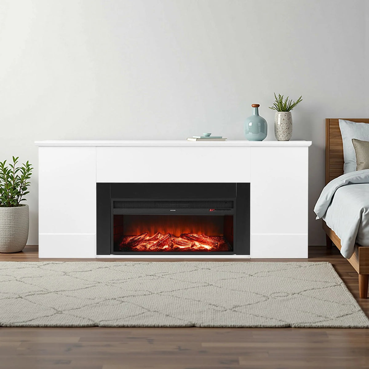 VEVOR 75 inch Freestanding Fireplaces, 1500W 5120BTU Fake Electric Fireplace Stove Heater with Mantel, Overheating Protection, Adjustable Flames,Timer, Remote, for Living Room,Bedroom,White - View 8