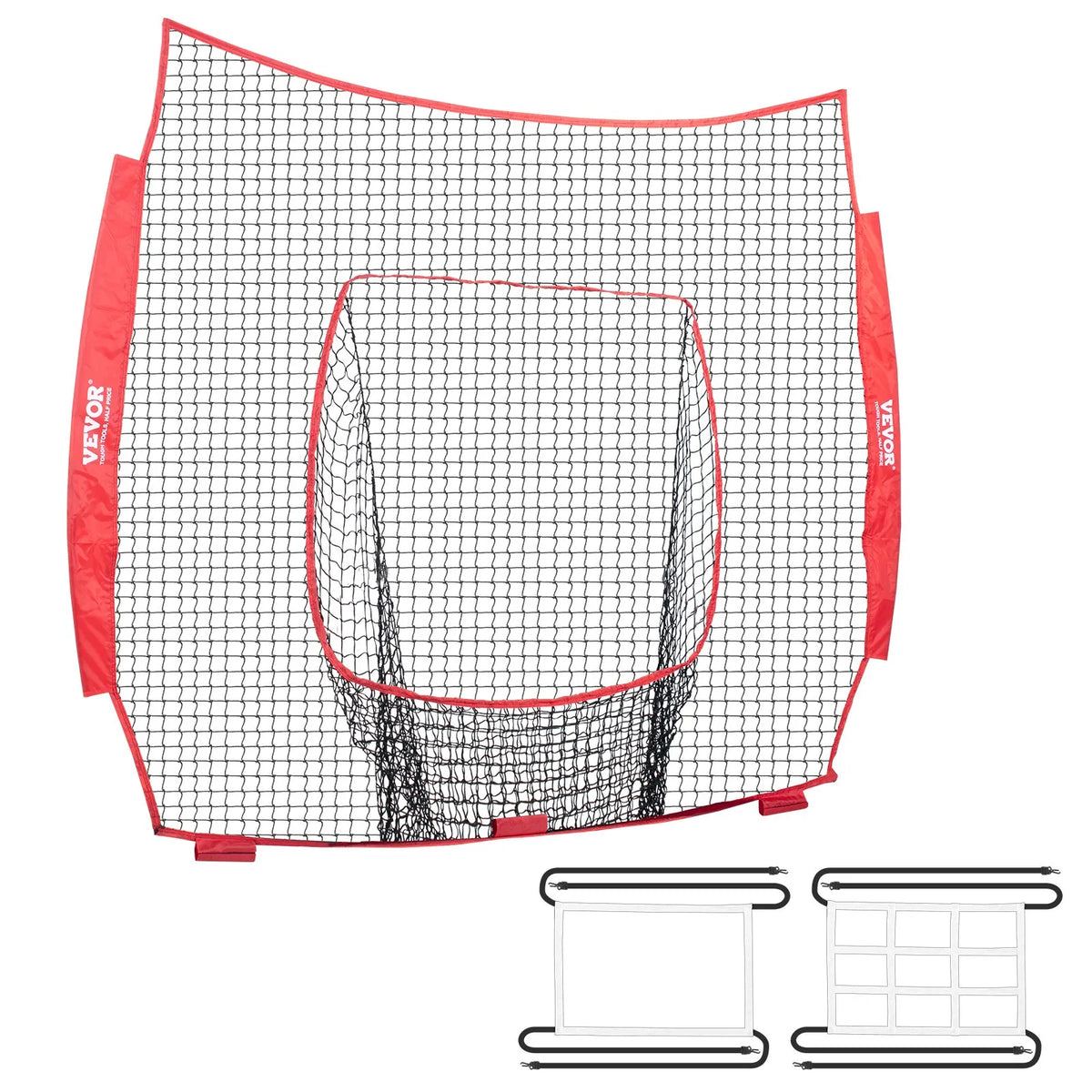 VEVOR 7x7 ft Baseball Softball Practice Net, Portable Baseball Training Net for Hitting Batting Catching Pitching, Backstop Baseball Equipment Training Aids with Strike Zone
