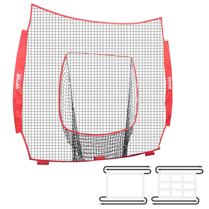 VEVOR 7x7 ft Baseball Softball Practice Net, Portable Baseball Training Net for Hitting Batting Catching Pitching, Backstop Baseball Equipment Training Aids with Strike Zone