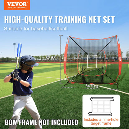 VEVOR 7x7 ft Baseball Softball Practice Net, Portable Baseball Training Net for Hitting Batting Catching Pitching, Backstop Baseball Equipment Training Aids with Strike Zone - View 2