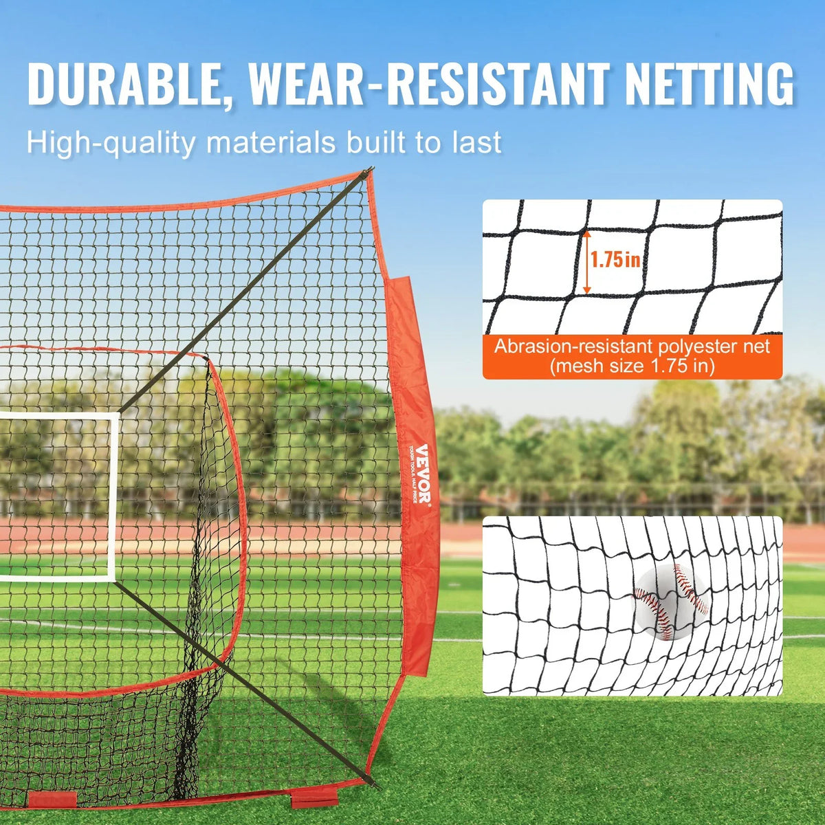 VEVOR 7x7 ft Baseball Softball Practice Net, Portable Baseball Training Net for Hitting Batting Catching Pitching, Backstop Baseball Equipment Training Aids with Strike Zone - View 3