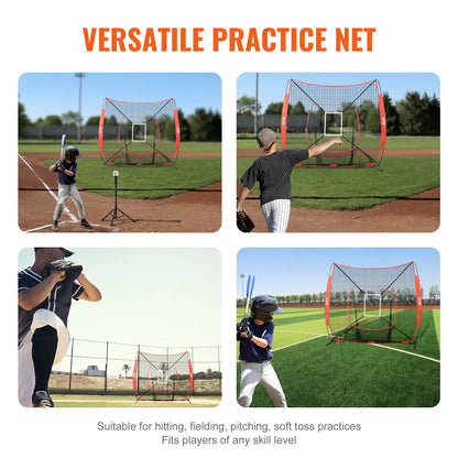 VEVOR 7x7 ft Baseball Softball Practice Net, Portable Baseball Training Net for Hitting Batting Catching Pitching, Backstop Baseball Equipment Training Aids with Strike Zone - View 4
