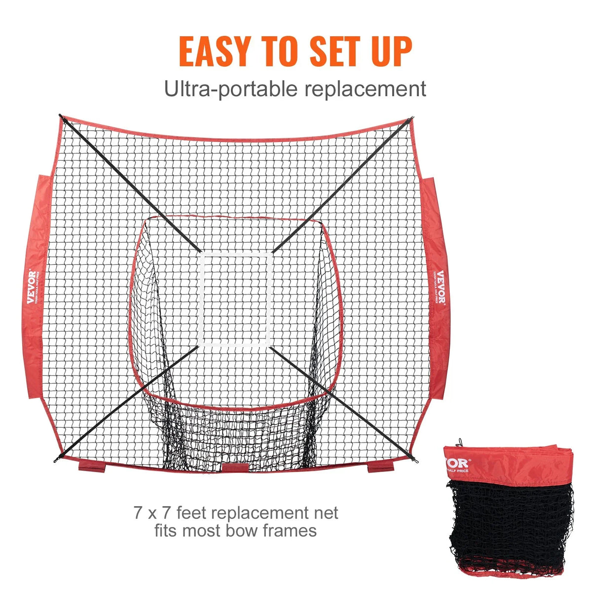 VEVOR 7x7 ft Baseball Softball Practice Net, Portable Baseball Training Net for Hitting Batting Catching Pitching, Backstop Baseball Equipment Training Aids with Strike Zone - View 5