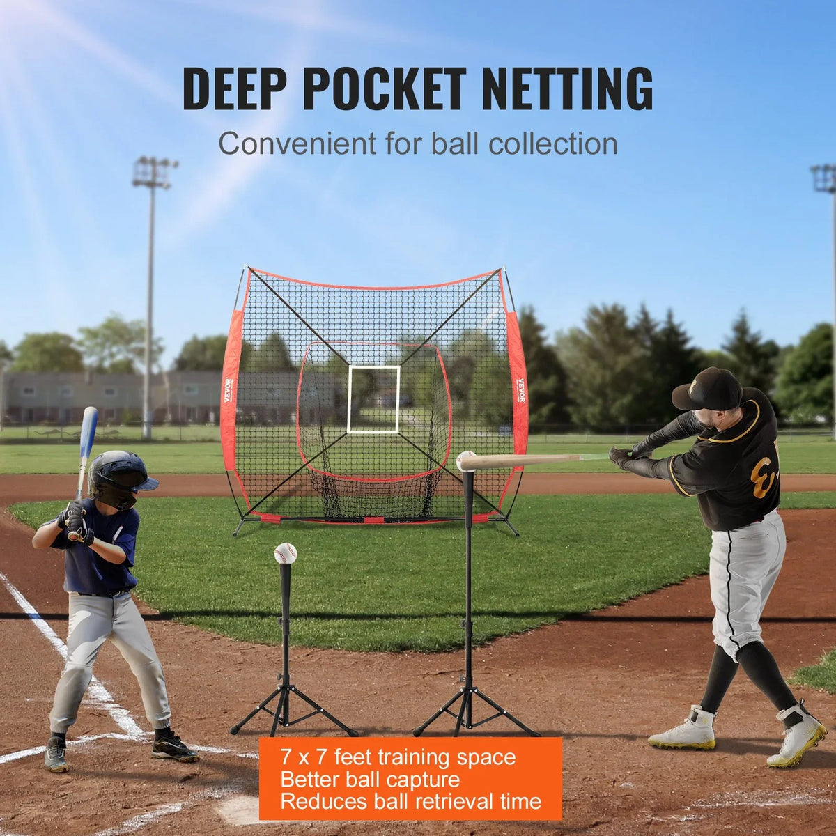 VEVOR 7x7 ft Baseball Softball Practice Net, Portable Baseball Training Net for Hitting Batting Catching Pitching, Backstop Baseball Equipment Training Aids with Strike Zone - View 6