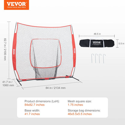 VEVOR 7x7 ft Baseball Softball Practice Net, Portable Baseball Training Net for Hitting Batting Catching Pitching, Backstop Baseball Equipment Training Aids with Carry Bag and Strike Zone - View 7