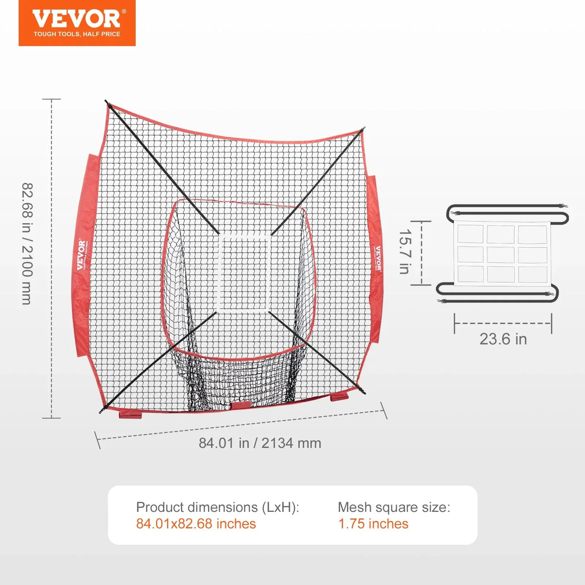 VEVOR 7x7 ft Baseball Softball Practice Net, Portable Baseball Training Net for Hitting Batting Catching Pitching, Backstop Baseball Equipment Training Aids with Strike Zone - View 7