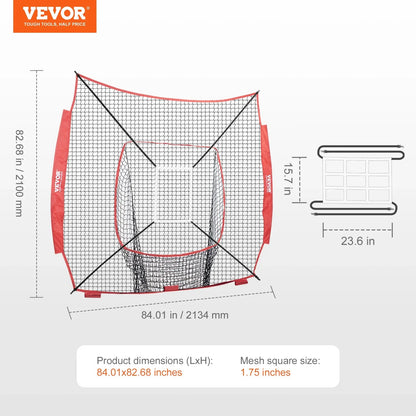 VEVOR 7x7 ft Baseball Softball Practice Net, Portable Baseball Training Net for Hitting Batting Catching Pitching, Backstop Baseball Equipment Training Aids with Strike Zone - View 7