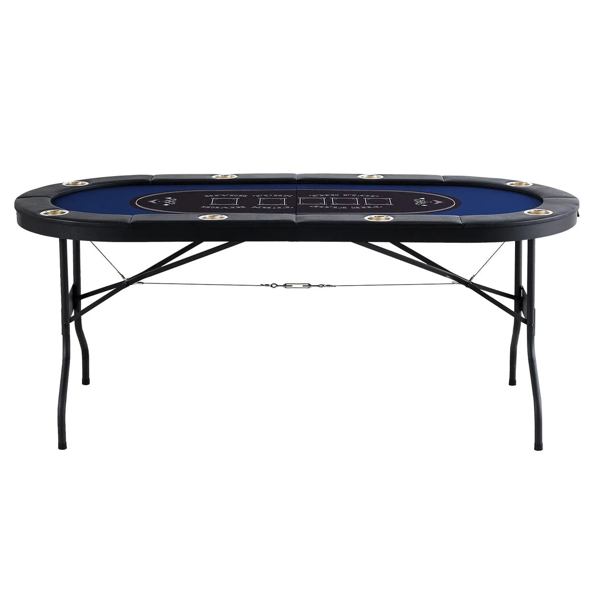 VEVOR 8 Player Foldable Poker Table, Blackjack Texas Holdem Poker Table with Padded Rails and Stainless Steel Cup Holders, Portable Folding Card Board Game Table, 72" Oval Casino Leisure Table, Blue - View 10