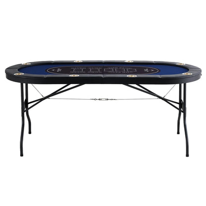 VEVOR 8 Player Foldable Poker Table, Blackjack Texas Holdem Poker Table with Padded Rails and Stainless Steel Cup Holders, Portable Folding Card Board Game Table, 72" Oval Casino Leisure Table, Blue - View 10
