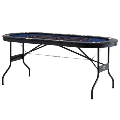 VEVOR 8 Player Foldable Poker Table, Blackjack Texas Holdem Poker Table with Padded Rails and Stainless Steel Cup Holders, Portable Folding Card Board Game Table, 72" Oval Casino Leisure Table, Blue - View 11