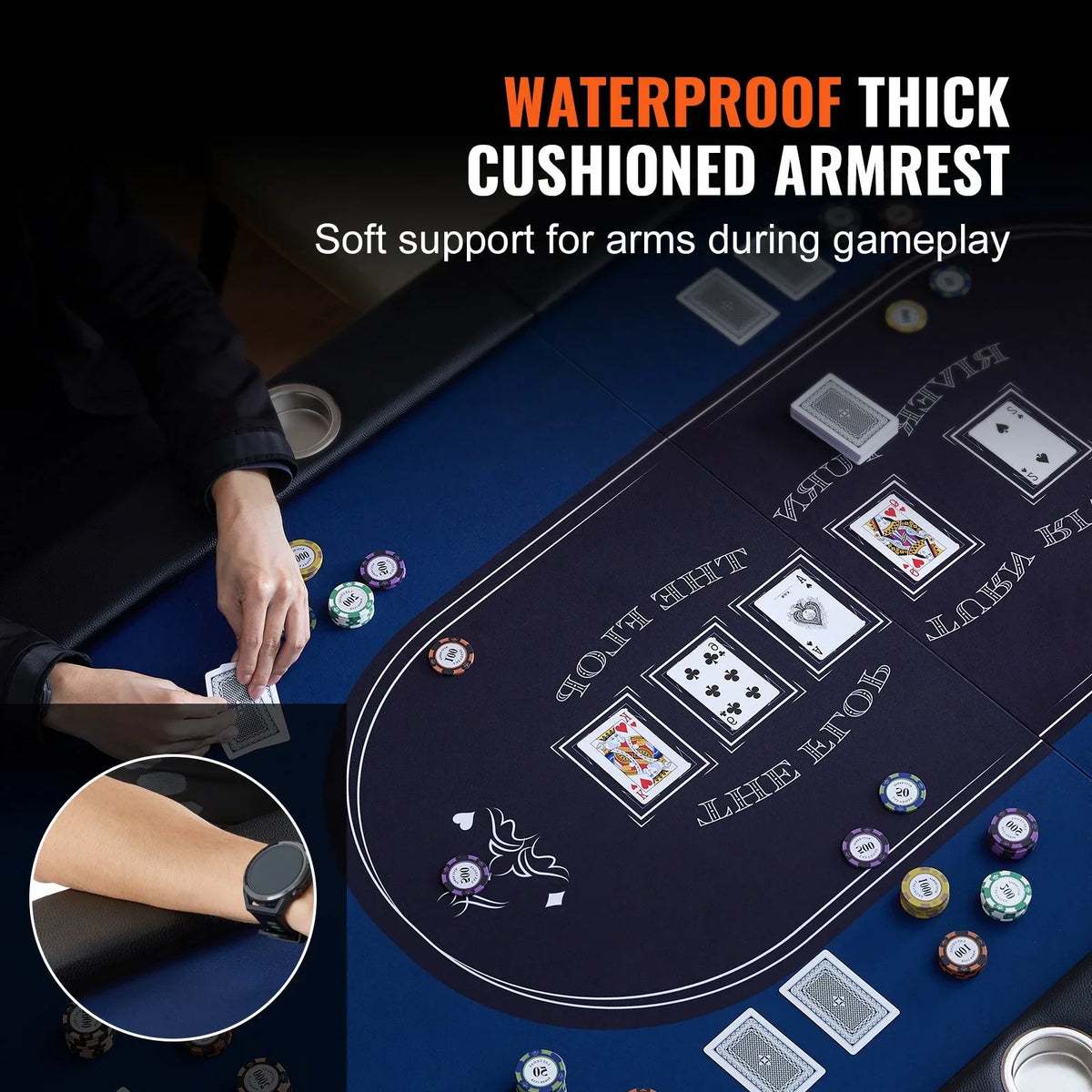 VEVOR 8 Player Foldable Poker Table, Blackjack Texas Holdem Poker Table with Padded Rails and Stainless Steel Cup Holders, Portable Folding Card Board Game Table, 72" Oval Casino Leisure Table, Blue - View 5