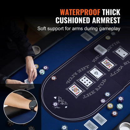 VEVOR 8 Player Foldable Poker Table, Blackjack Texas Holdem Poker Table with Padded Rails and Stainless Steel Cup Holders, Portable Folding Card Board Game Table, 72" Oval Casino Leisure Table, Blue - View 5