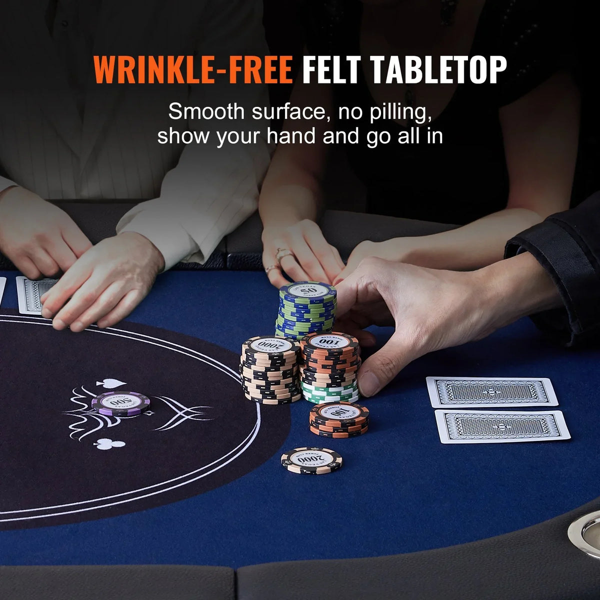 VEVOR 8 Player Foldable Poker Table, Blackjack Texas Holdem Poker Table with Padded Rails and Stainless Steel Cup Holders, Portable Folding Card Board Game Table, 72" Oval Casino Leisure Table, Blue - View 6